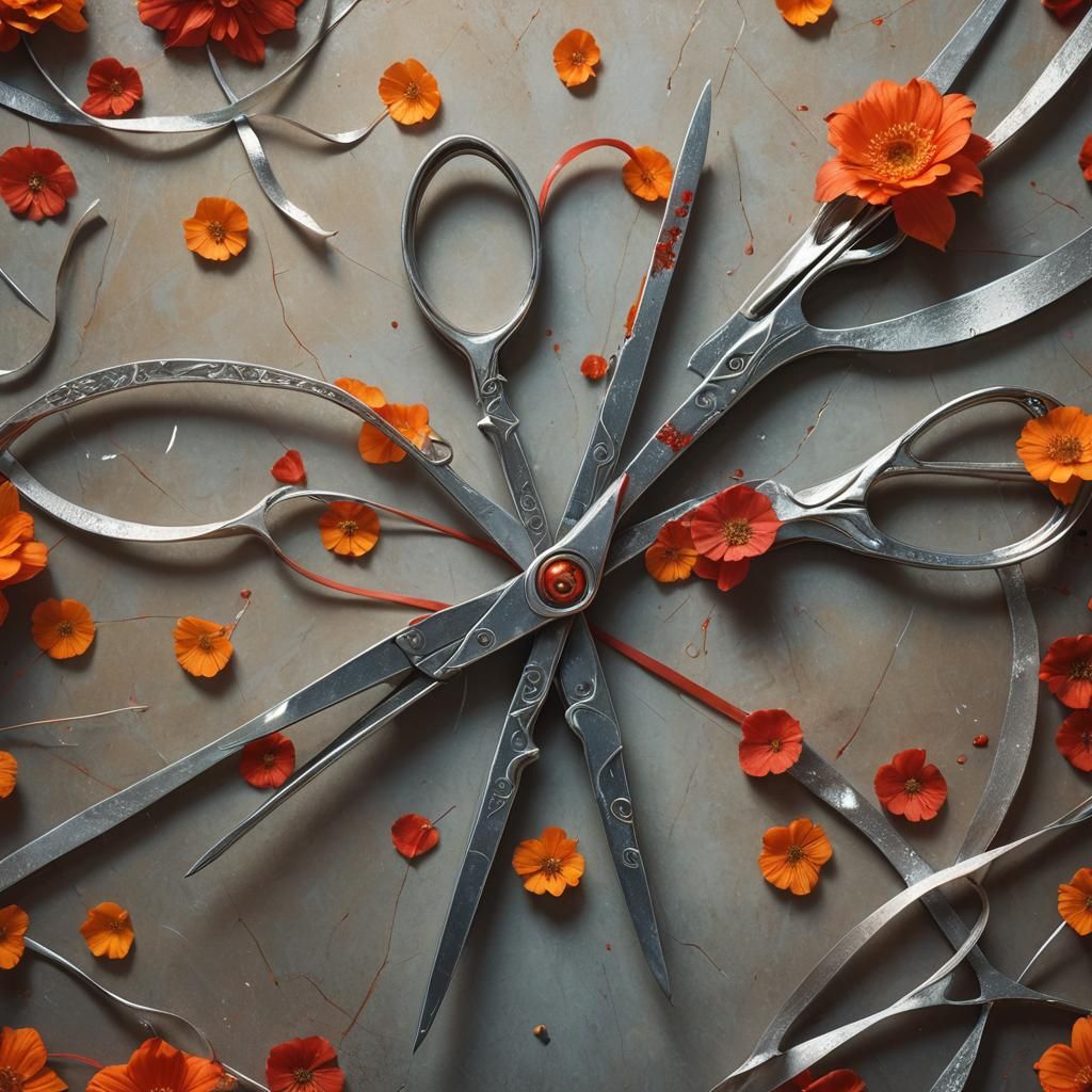Flower Defends Itself Against Scissors, Dreamlike Concept Ar...