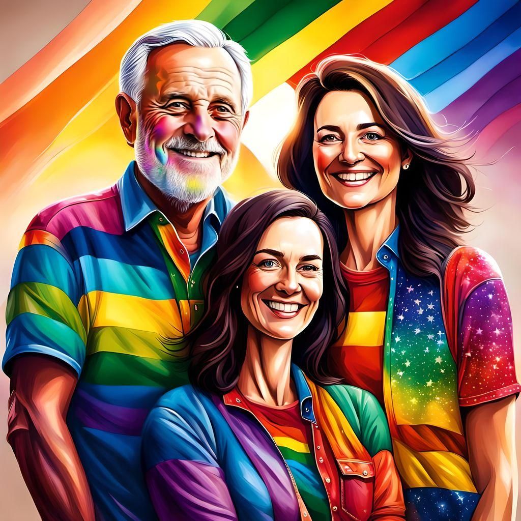 Happy Family Pride Portrait in Hyperrealistic Style