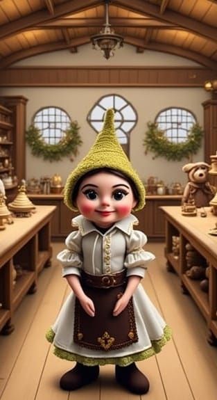 Whimsical Female Gnome in a Renaissance-Style Christmas Kitc...