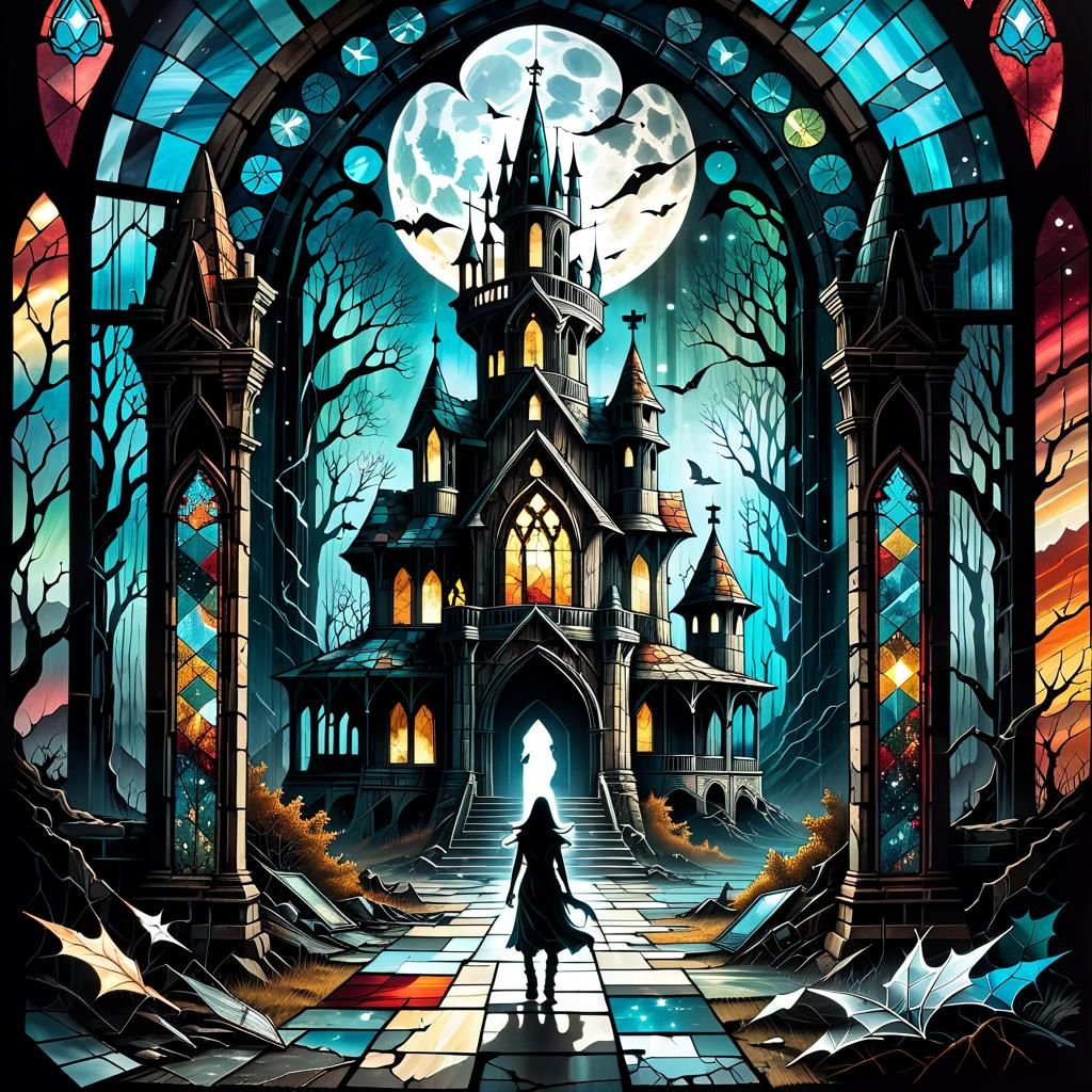 Post-Apocalyptic Ruins with Ghostly Figures in Double Exposu...