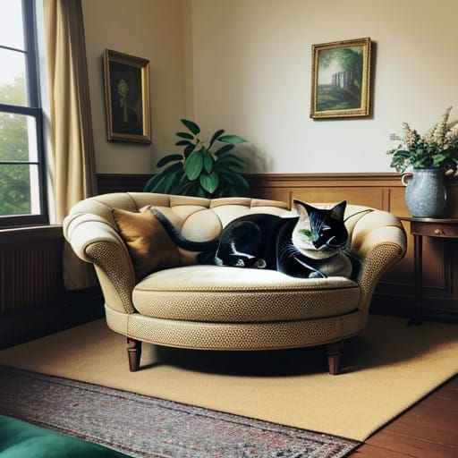 Golden Velvet Housecat in Whimsical Portrait Style