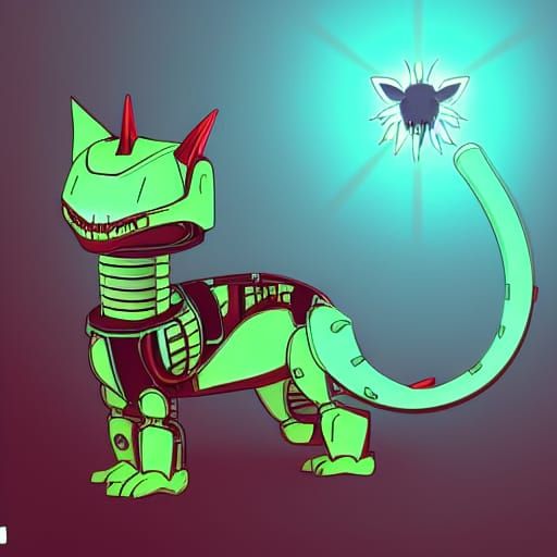 Steampunk Robot Cat Dinosaur Cosplay: Anime Digital Art