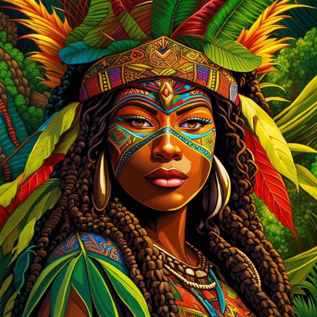 Radiant Jungle Woman in Andean Style