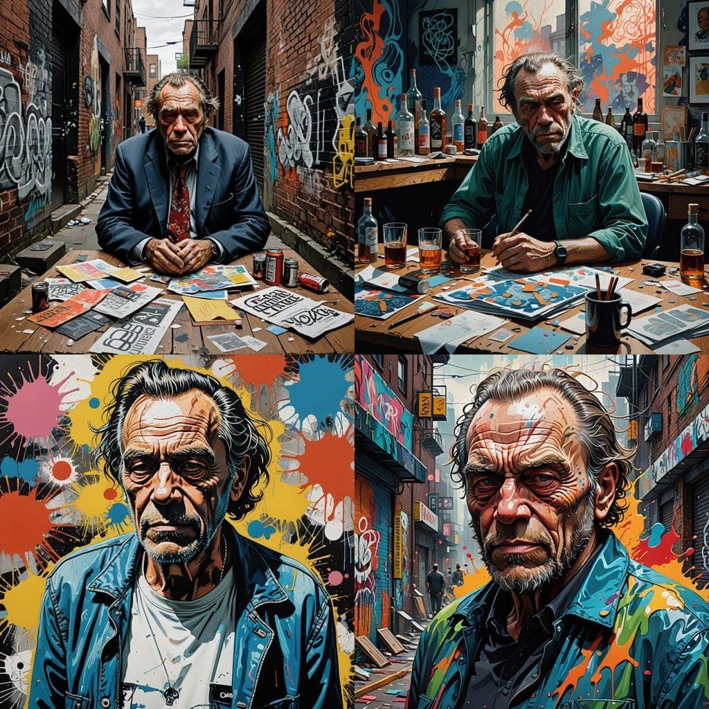 Charles Bukowski in Vibrant Graffiti Style