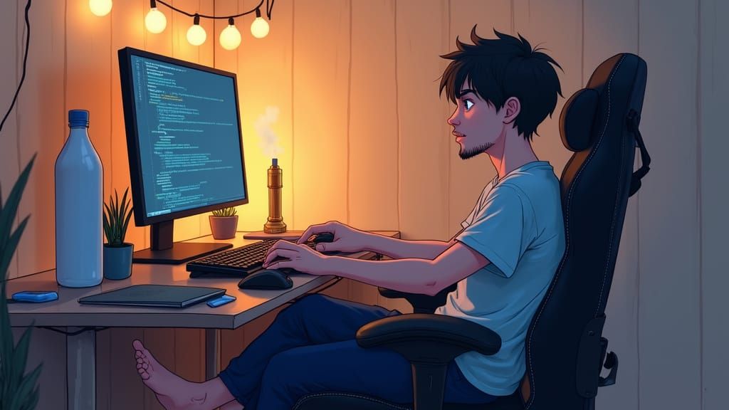 Relaxed Programmer in a Cozy Coding Space