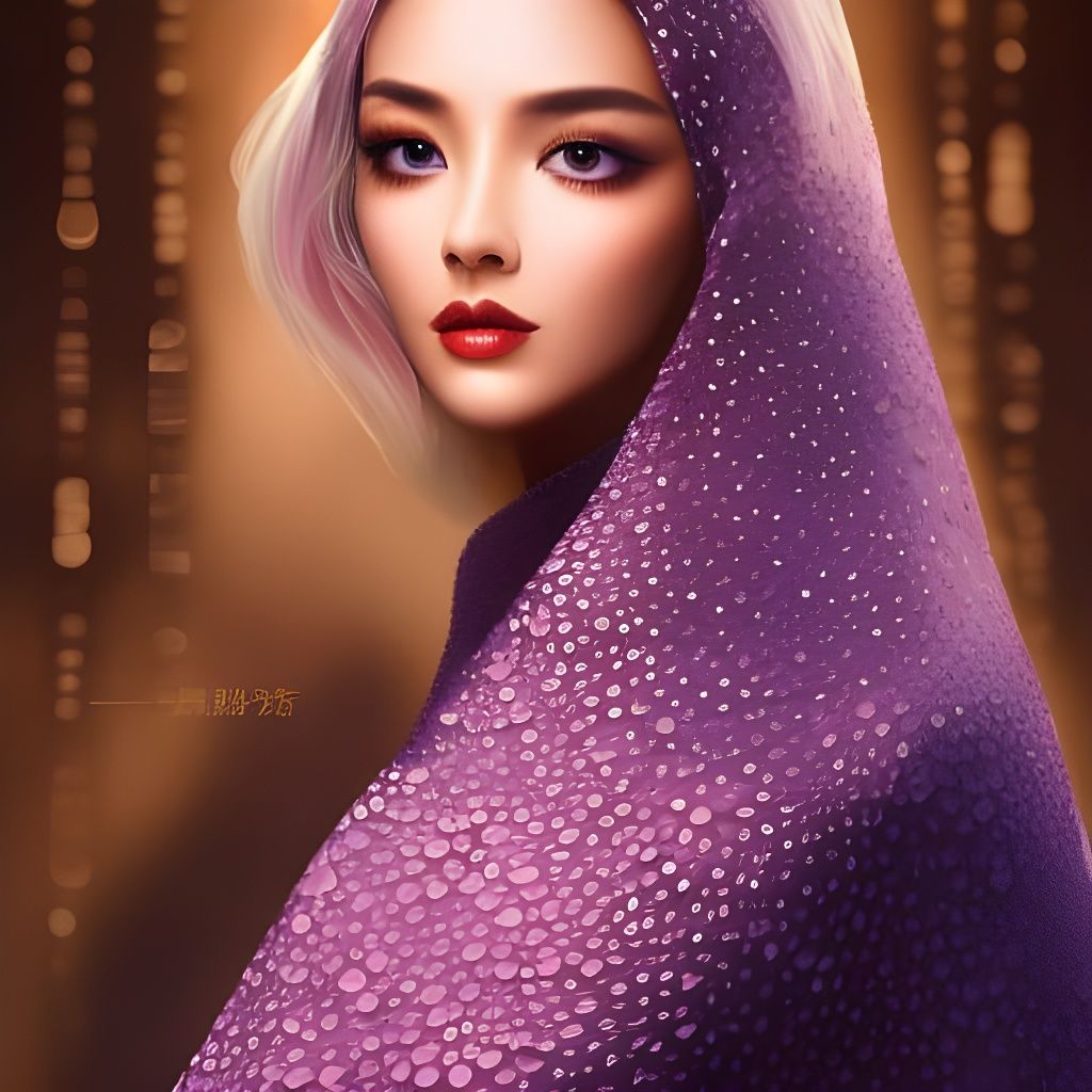 Magical Duck Woman Portrait with Damask Background