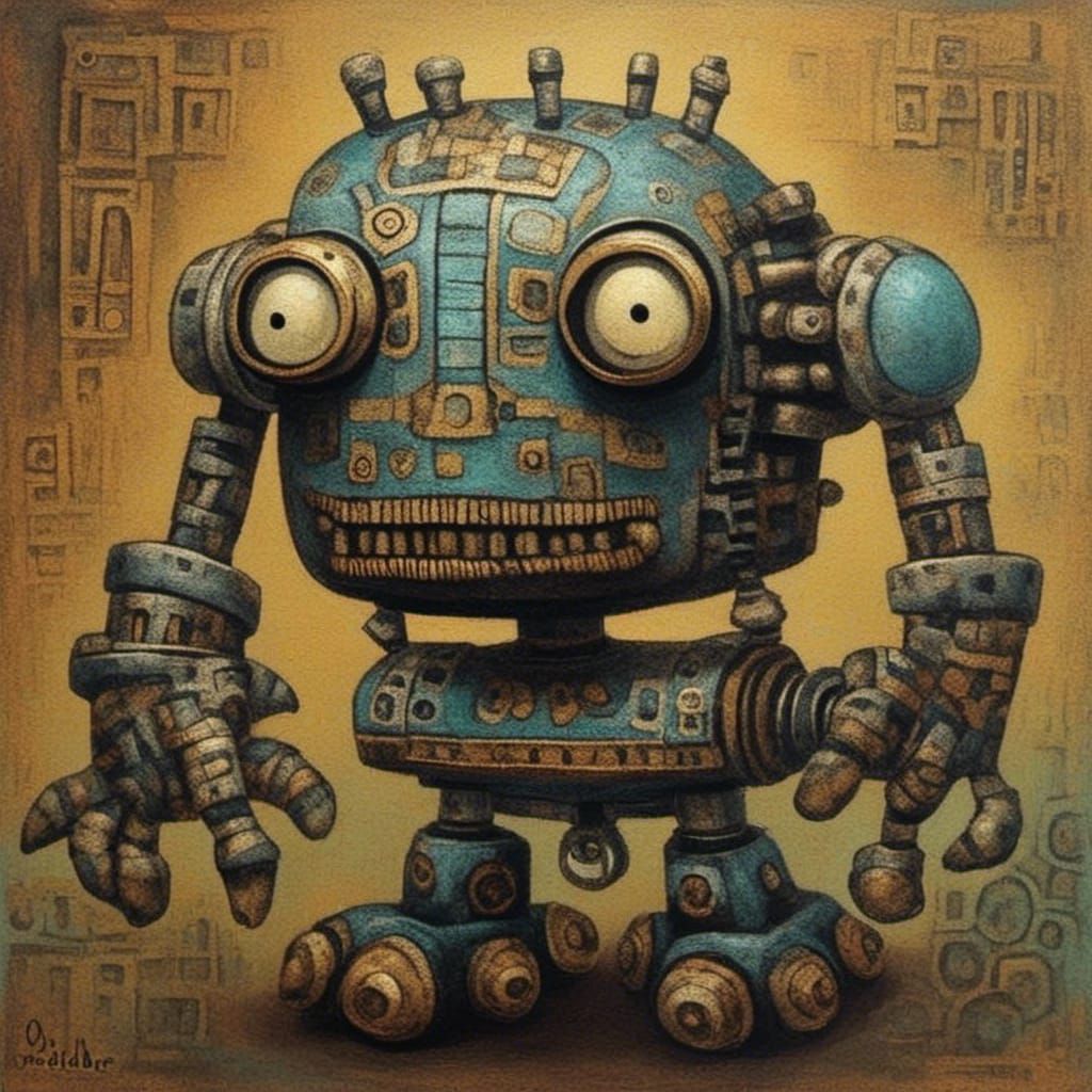 Steampunk Engine in Dubuffet Style