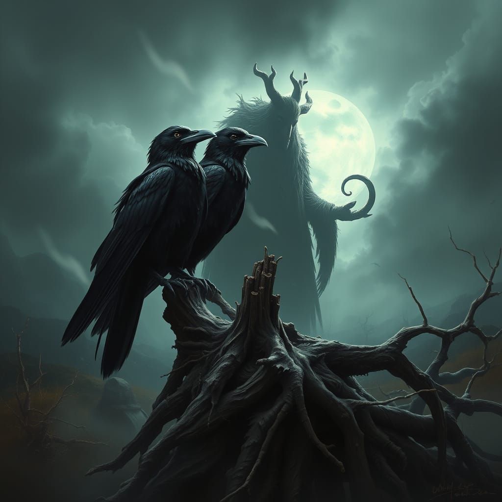 Odin's Ravens: Dark Fantasy Digital Painting