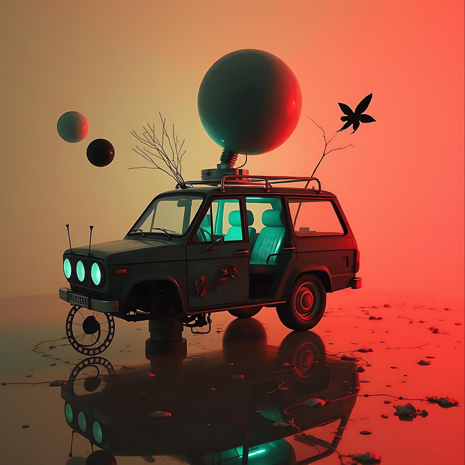 Surreal Bioluminescent Automatism Collage with Object Transp...