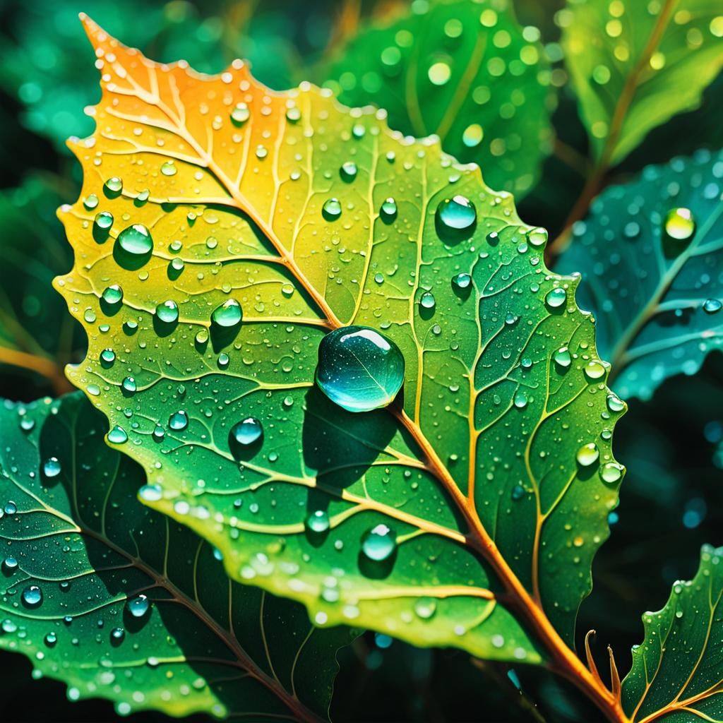 Dew Drops in Morning Light, Dreamlike Watercolor