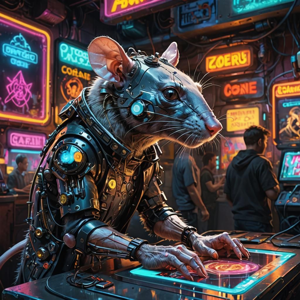 Cyberpunk Rat Punk with Hologram Projection