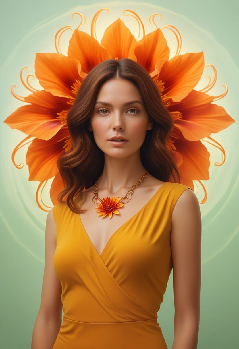 Photorealistic Woman Merged with Abstract Flower Portrait