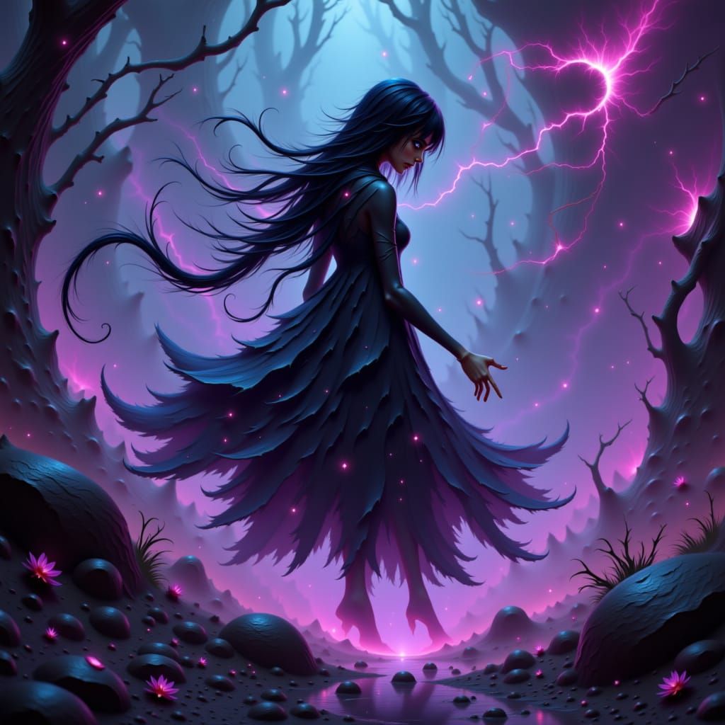 Shadow Elemental in Mystical Twilight Landscape