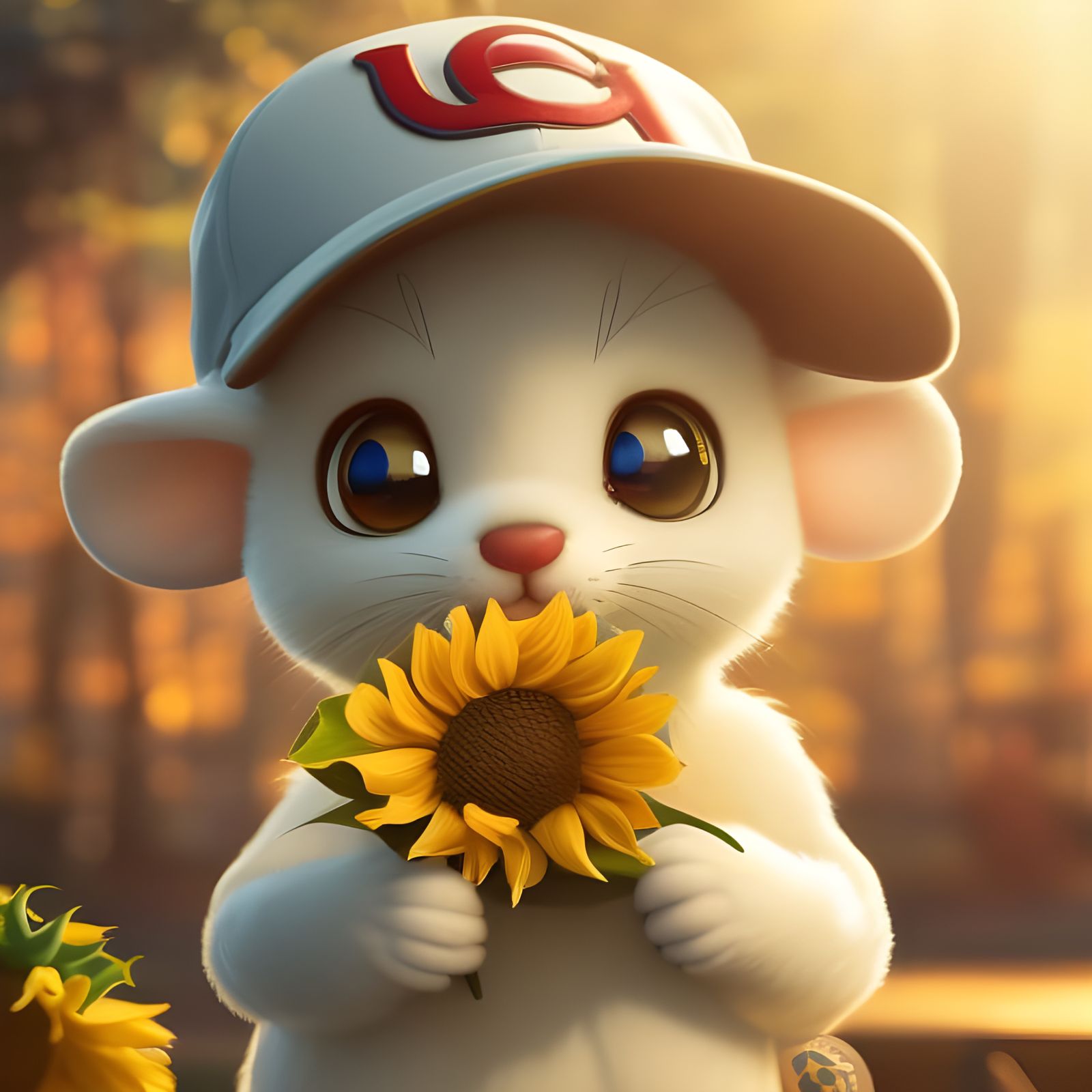 Chibi Mouse with Sunflower in Golden Hour Lighting