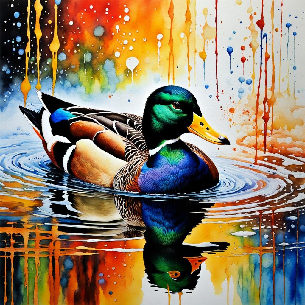Vibrant Mallard Duck in Watercolor Impressionism