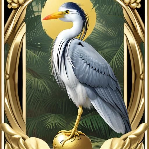 Elegant Bennu Heron Aarakocra with Golden Egg