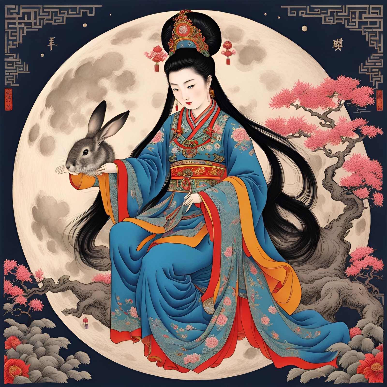 Chang’e 嫦娥, the Goddess of the Moon with her pet Yu Tu, the ...