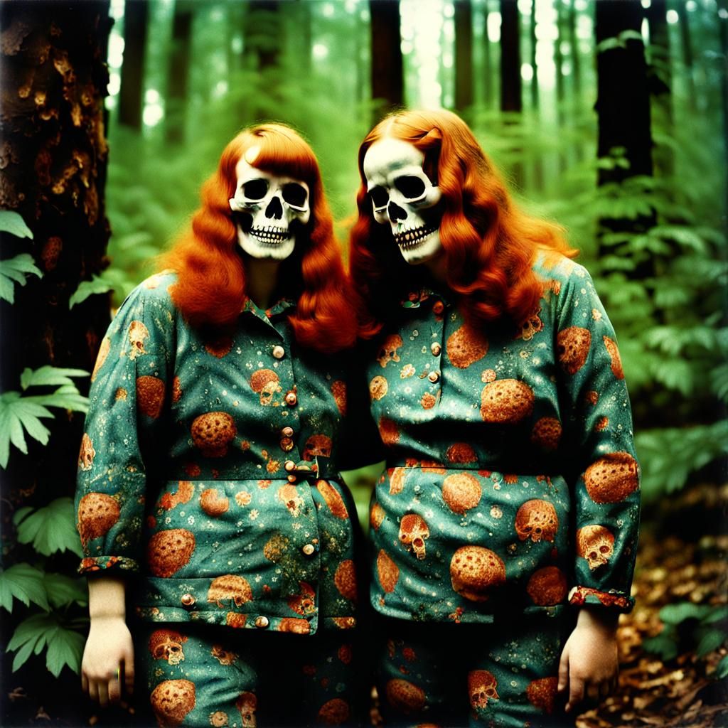 Laughing Women in Skull Forest: Vintage Photograph