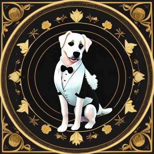 Dog in Tuxedo Pants Standing Upright