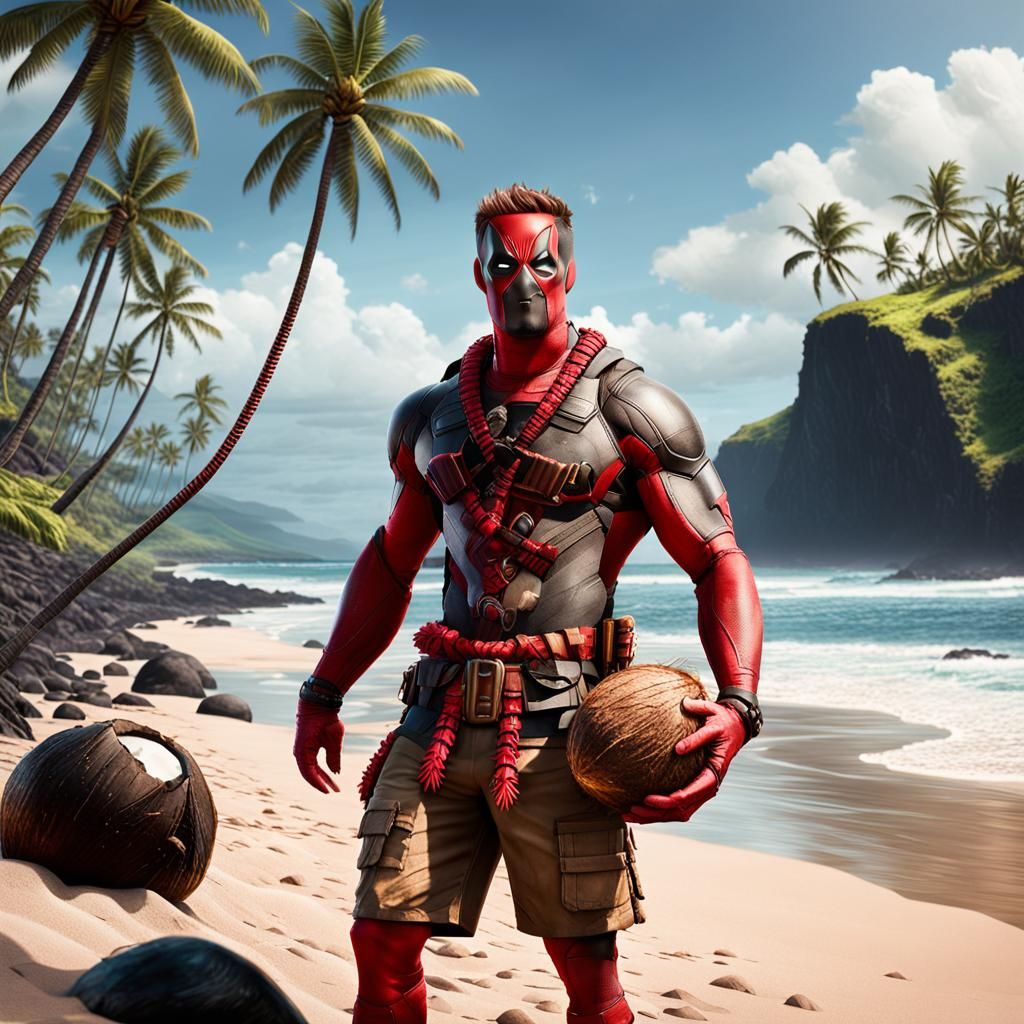 Deadpool's Hawaiian Beach Getaway: Digital Matte Painting