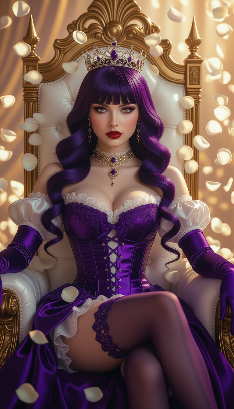 Violet Queen on Golden Throne: Photorealistic Fantasy