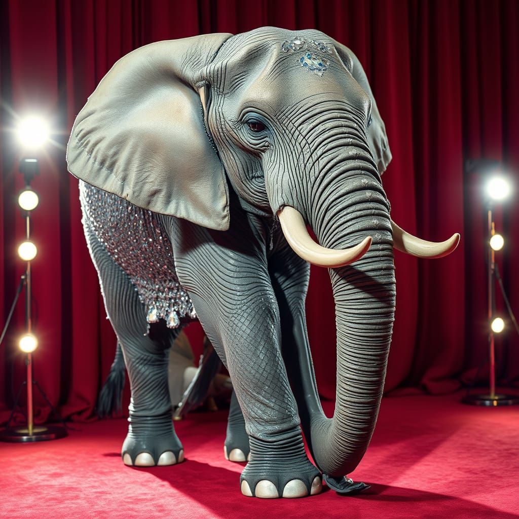 Elephant in Sequin Gown: High Fashion Portrait