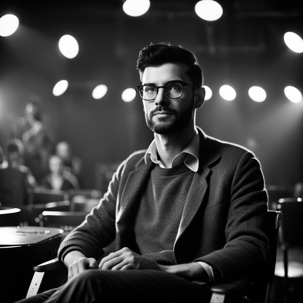 1950s Film Director Portrait in Black and White