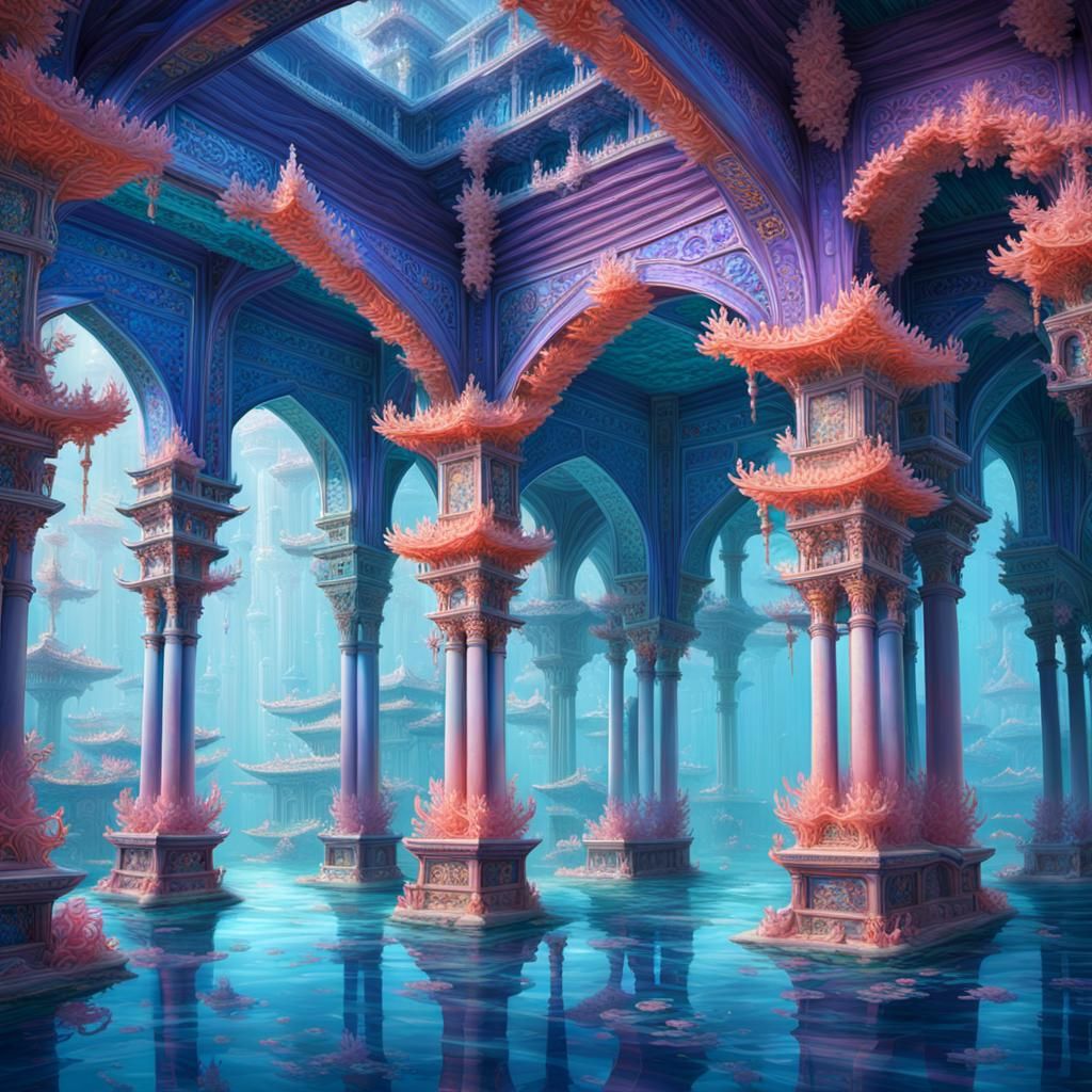 Luminescent Coral Palace: A Pre-Raphaelite Vision