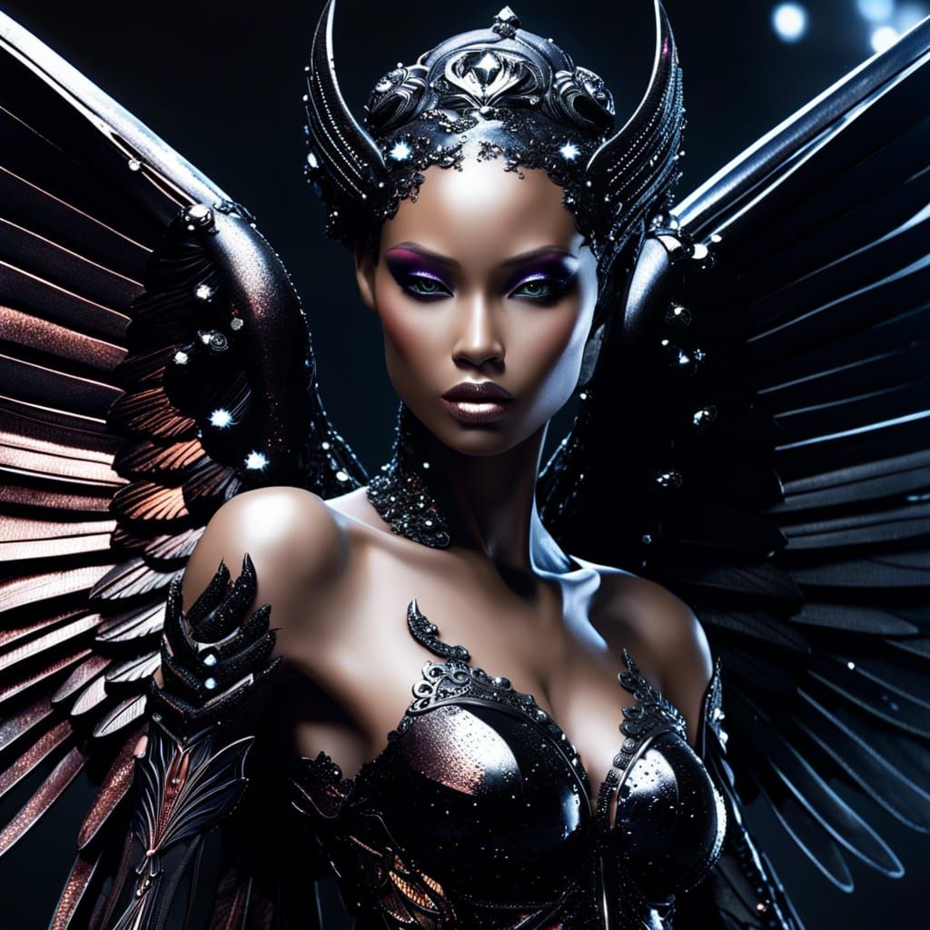 Gothic Black Angel Portrait with Porcelain Face