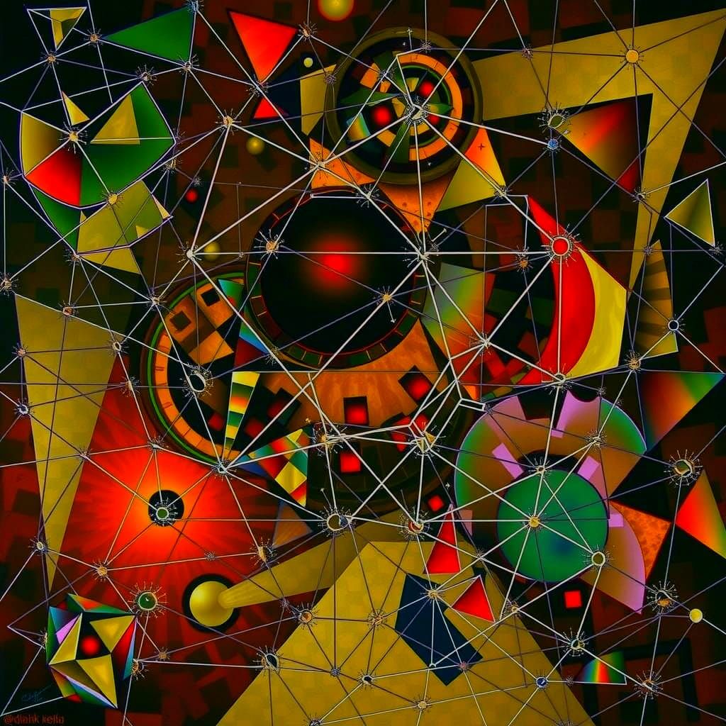 Psychedelic Dodecahedron Abstract Art in Deep Triadic Colors