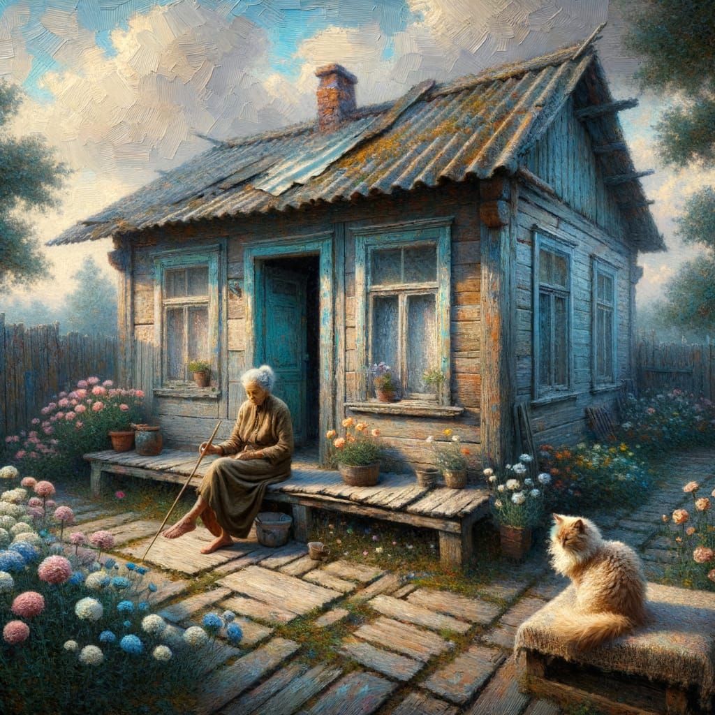 Vintage Impressionist Painting of Woman in Garden