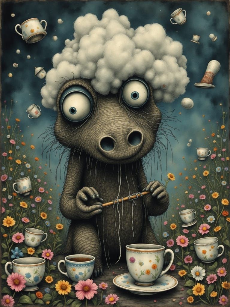 Whimsical Yarn Creature Knits Storm Cloud in Surreal Teacup ...