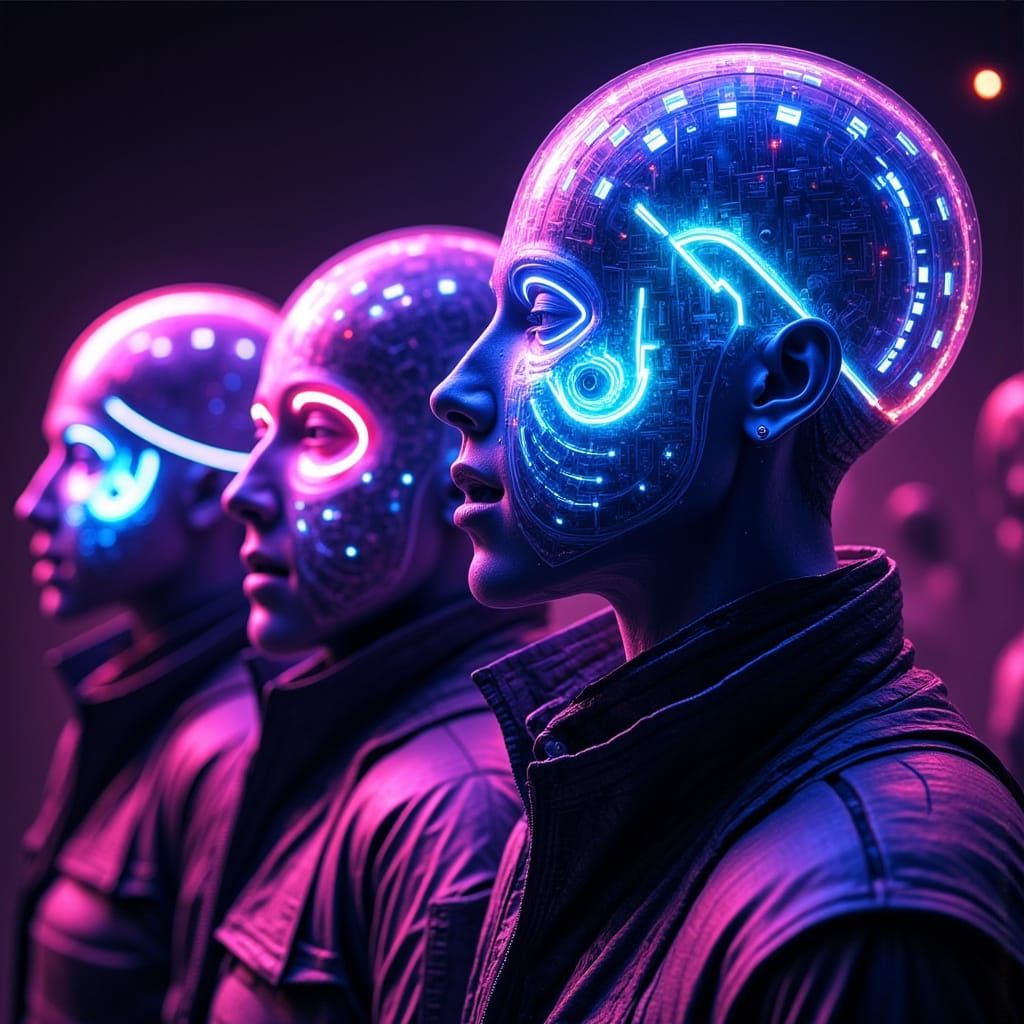 Neon Masks: Hacker, Dreamer, Warrior in Futuristic Style