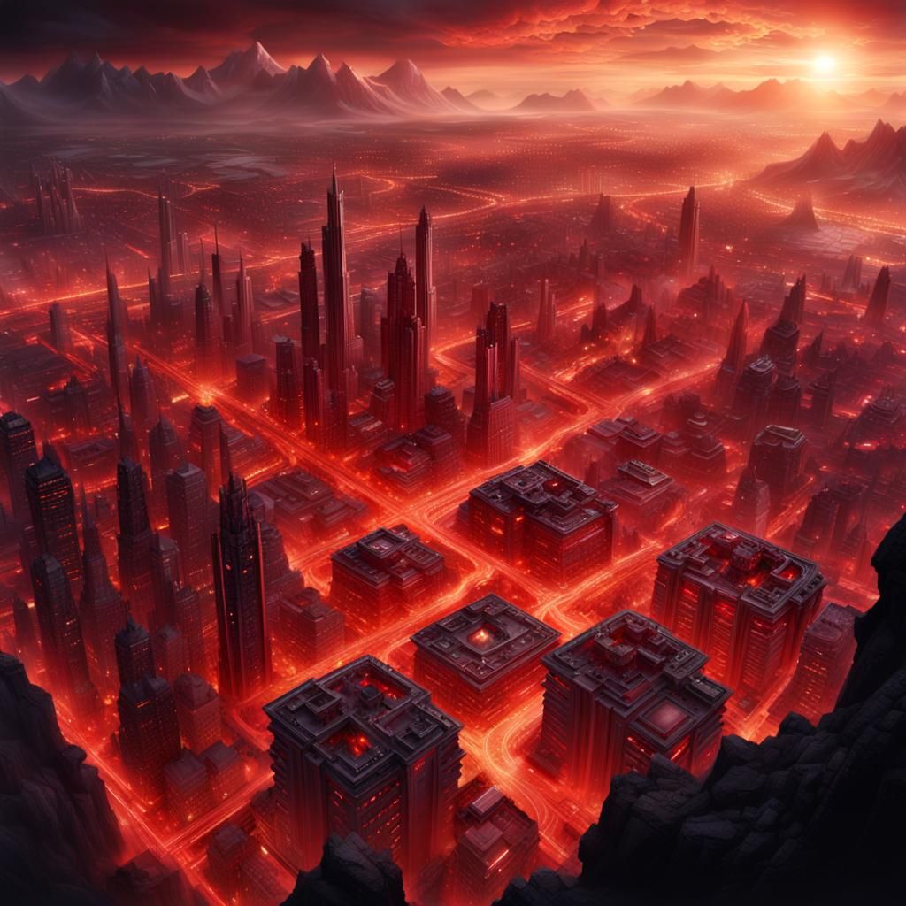 Red-Glow Cityscape: A Dynamic Digital Matte Painting