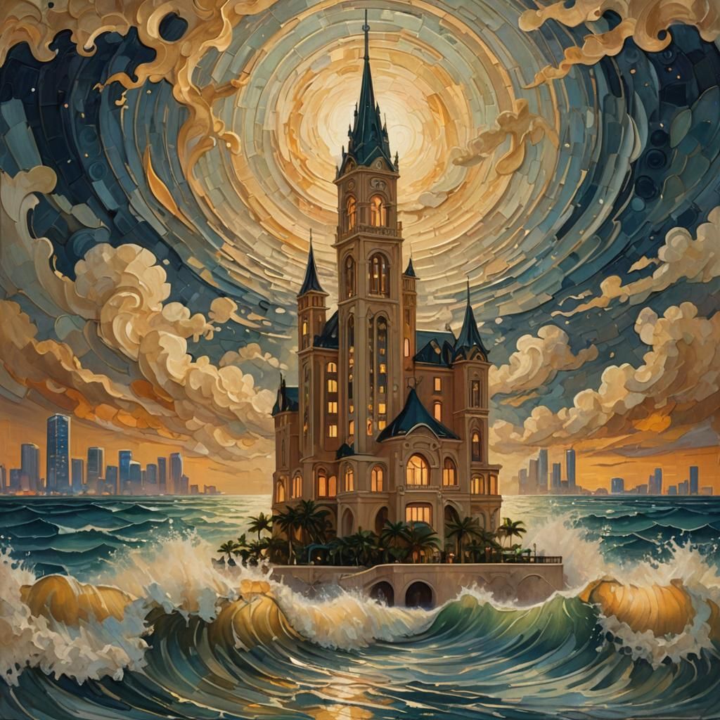 Moonlight over the ocean with a Miami skyline Ferdinand Knab...