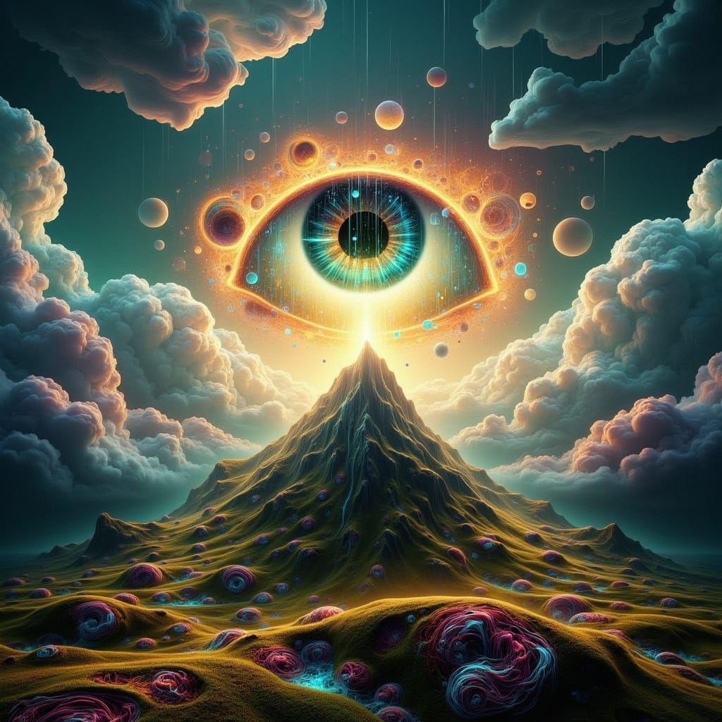 Surreal Hyper-Realistic Landscape with Reversed Rainbow