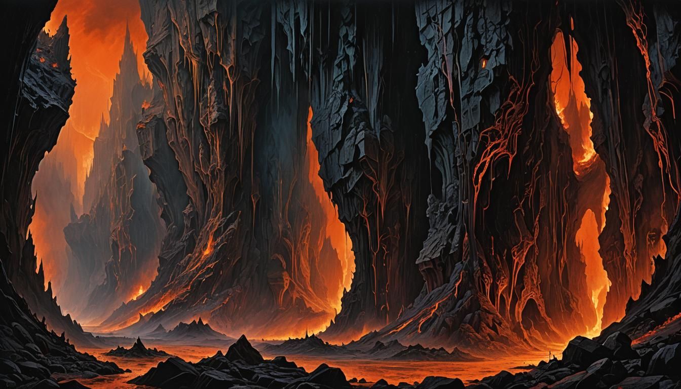 Fiery Underworld Landscape in Gothic Surreal Style