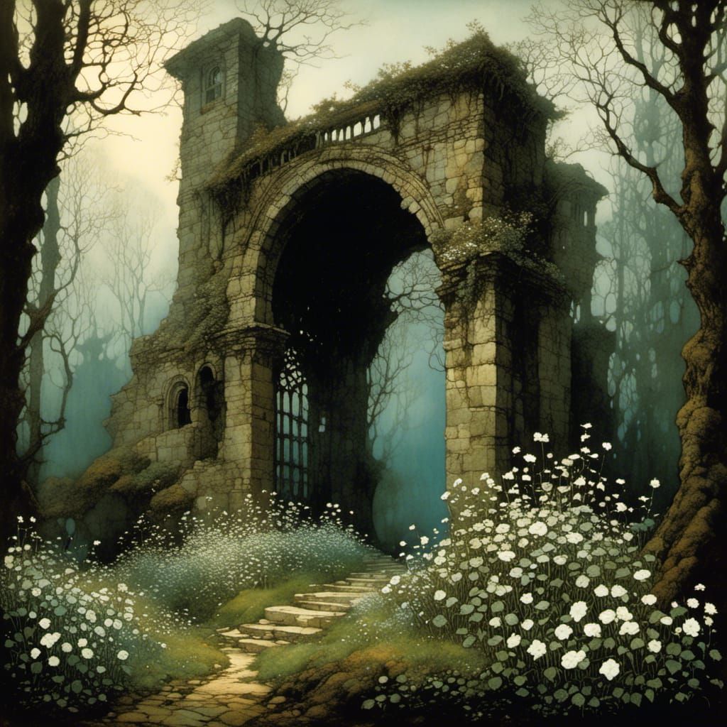 Ethereal Forest Ruin with Climbing Flora