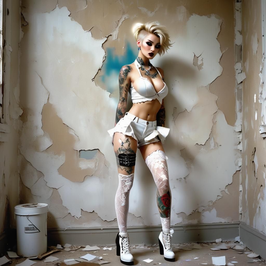 Punk Rock Pin-Up in Abandoned Apartment: Digital Art