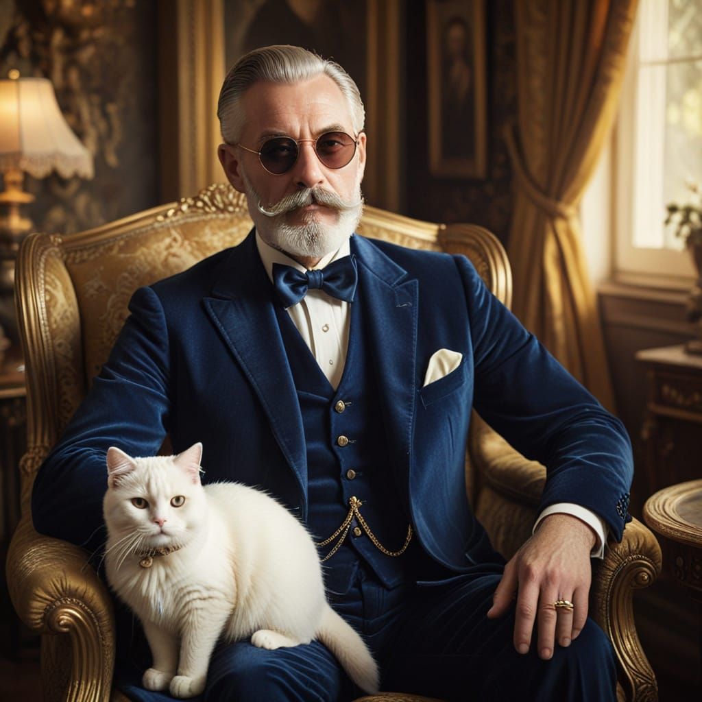 Elegant Gentleman with Silver Beard and Velvet Suit