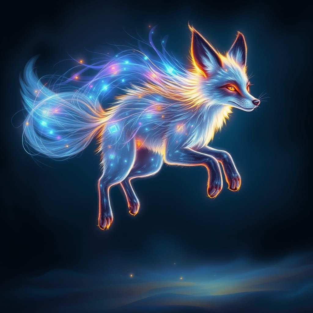 Mystical Fox of Ethereal Light in Painterly Style