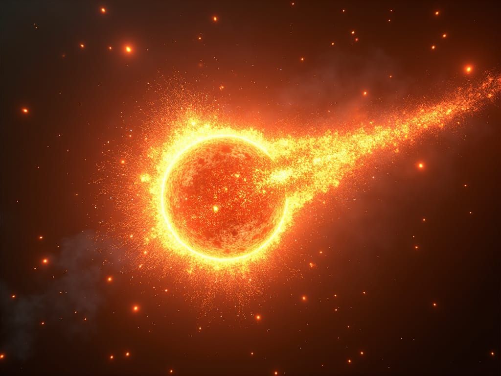 Molten Metal Comet Streaking Through Dark Space