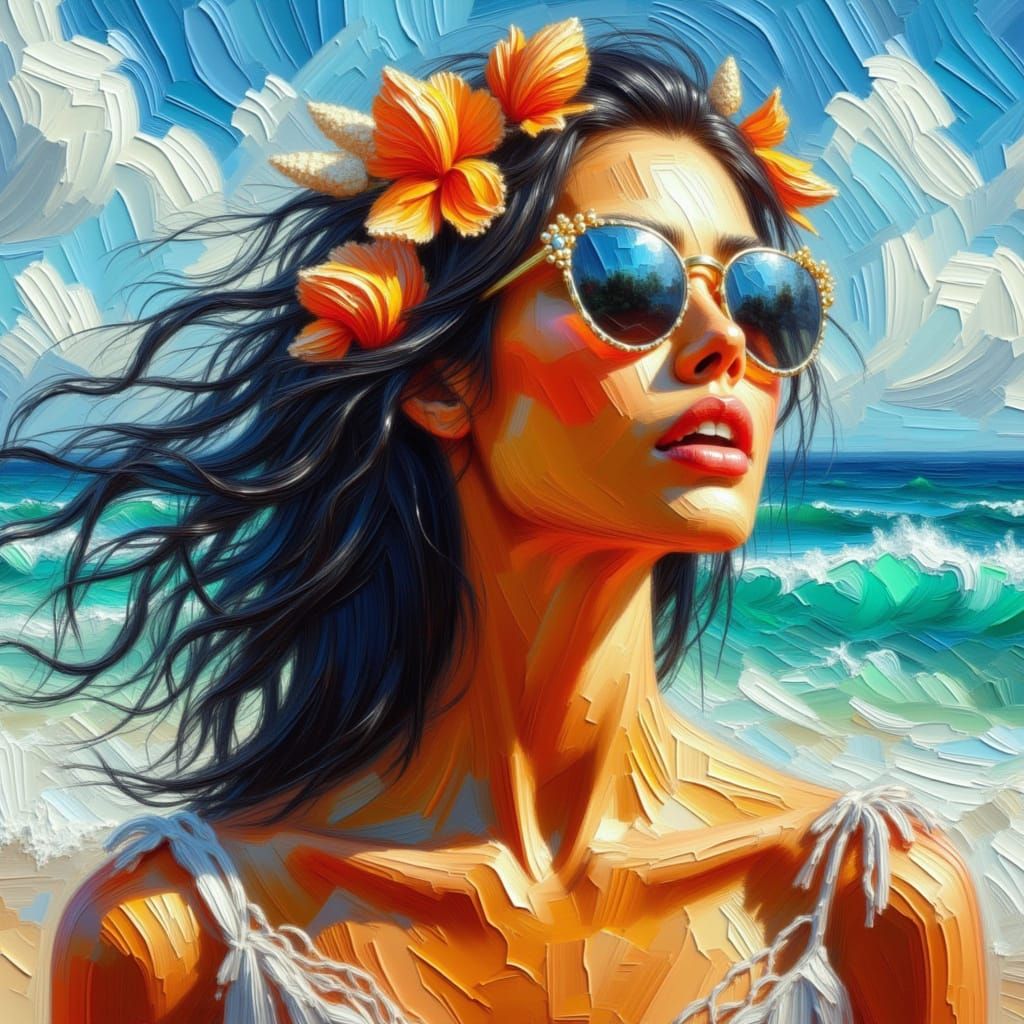 Woman Adorned with Seashells at Turquoise Shore