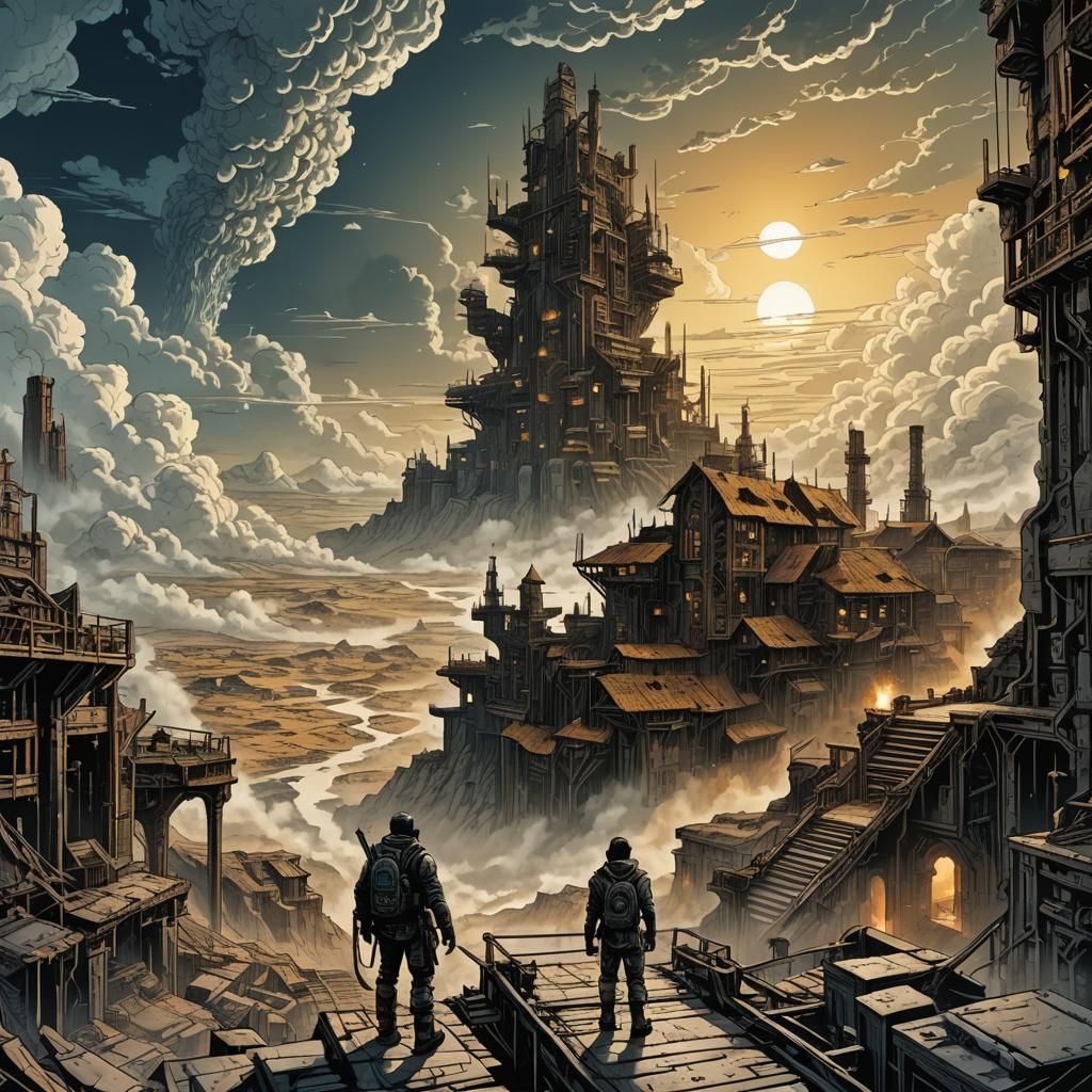 Cyberpunk Hermit at Mine Entrance: Digital Illustration