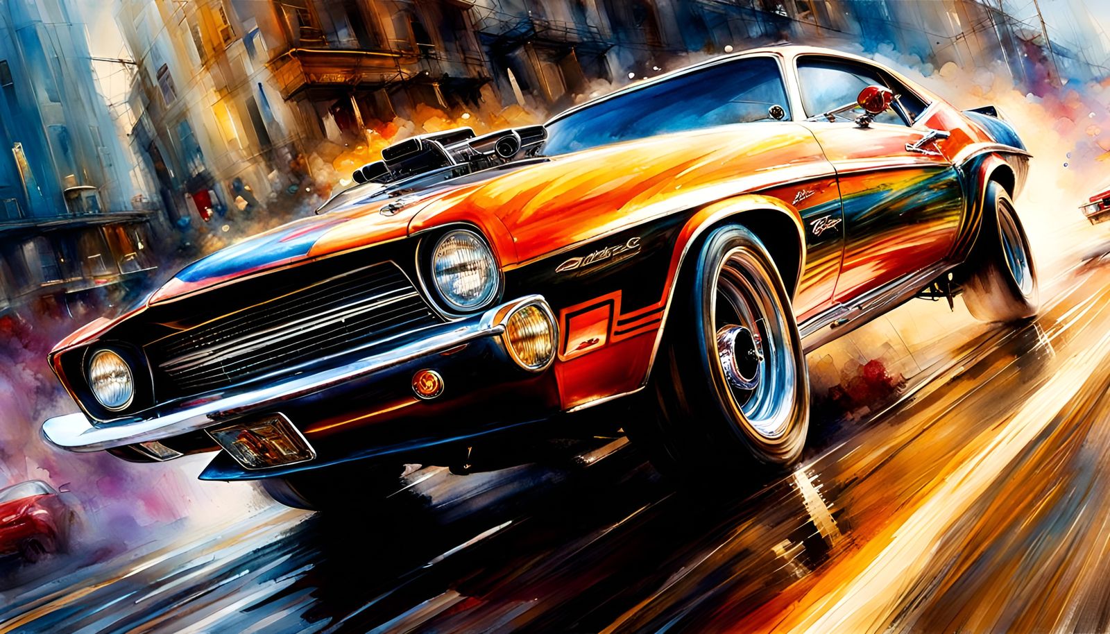 Drag Car Accelerating in Inkpunk Style