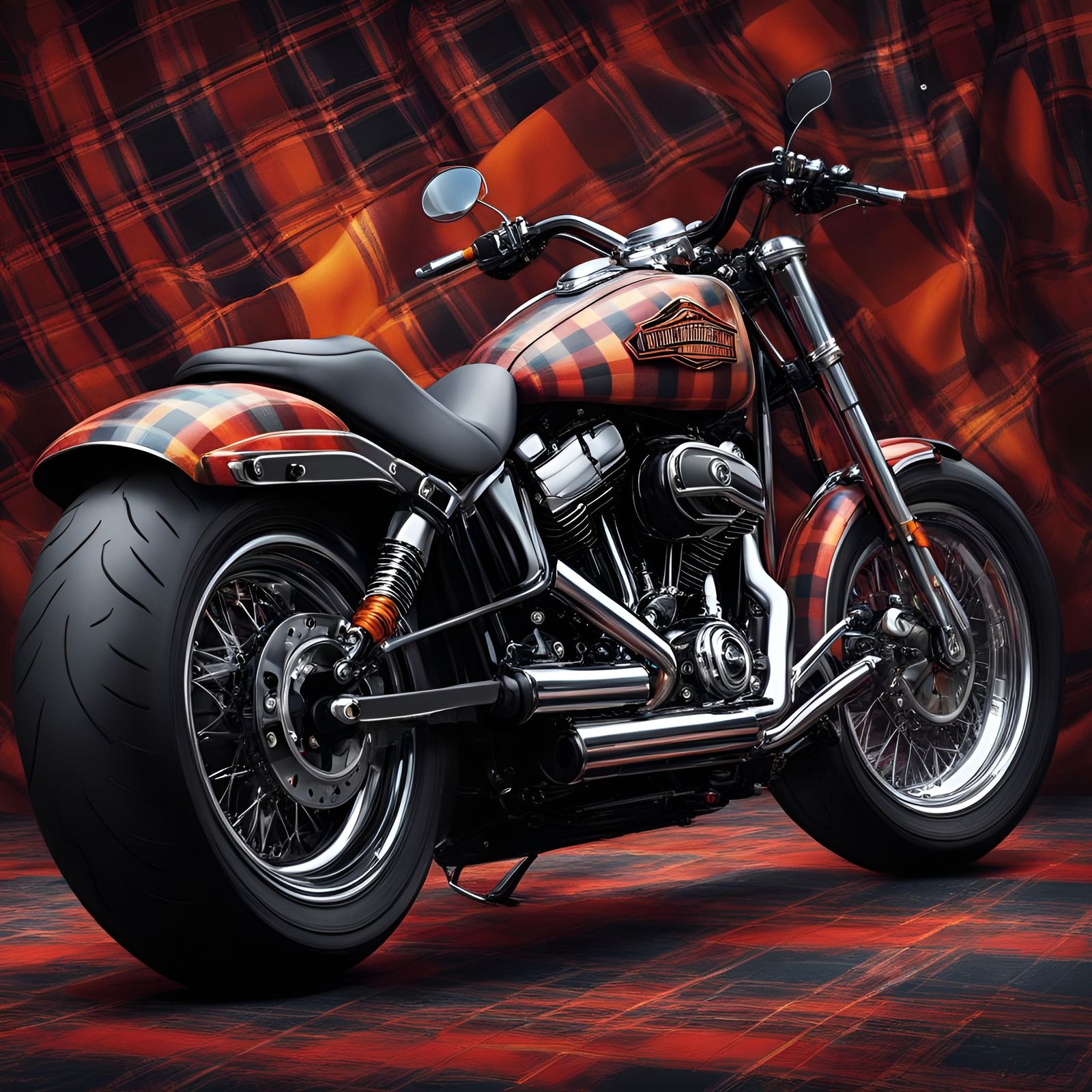 Plaid Harley Davidson Motorcycle: Hyperrealistic Concept Art