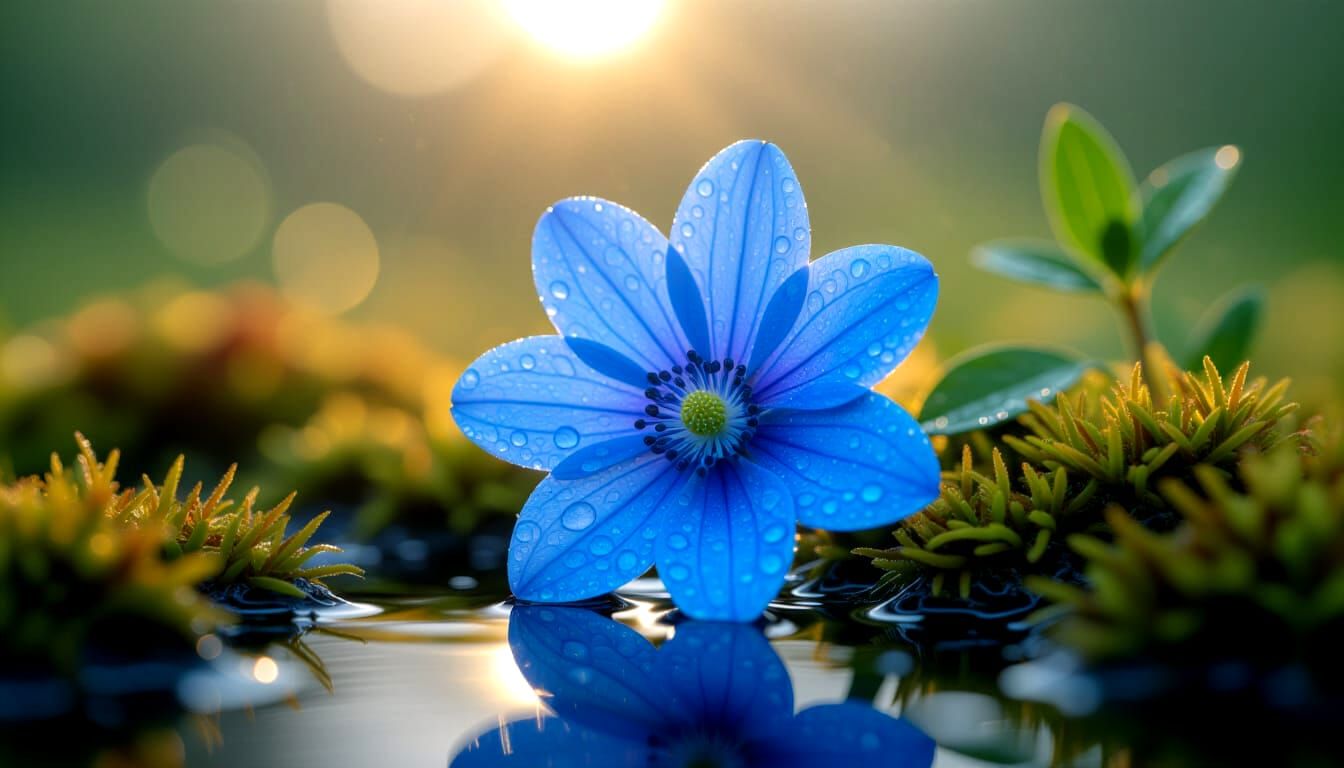 Macro Abstract Art with Water Droplets and Moss