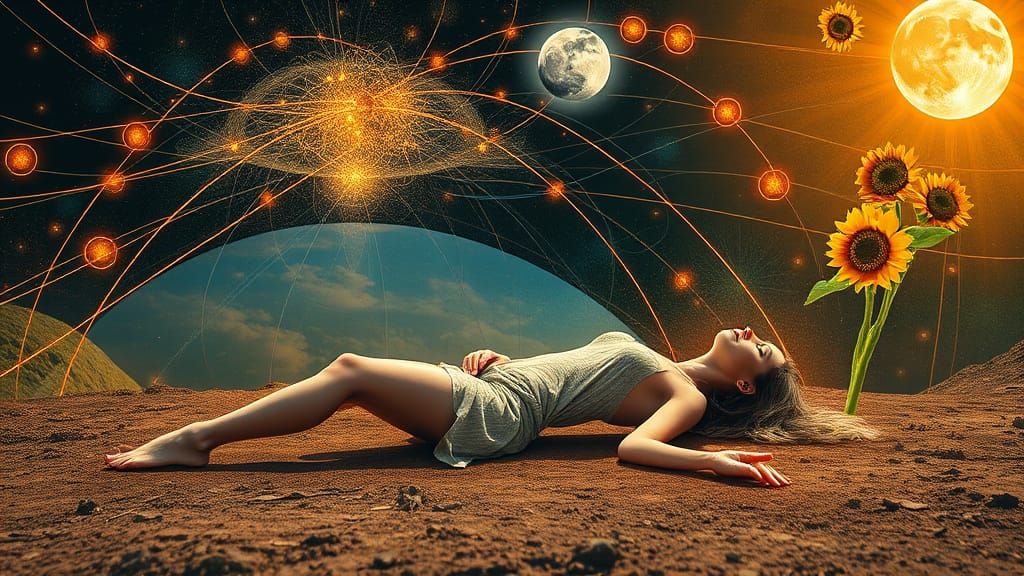 Woman Embracing Nature's Serenity in Dreamlike Surrealism