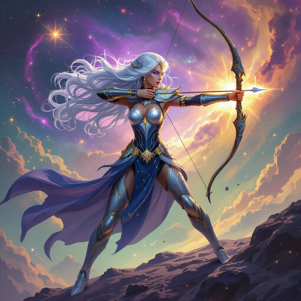 Cosmic Huntress with Starry Bow, Sci-Fi Style