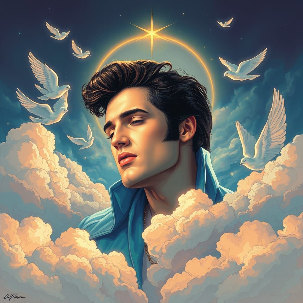 Elvis in Clouds: Detailed Matte Painting